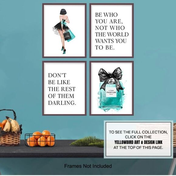 Coco Chanel fashion glam designer wall art home, decor~ blue & black prints - Picture 7 of 7